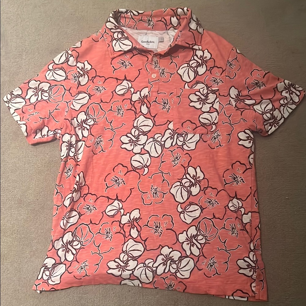 Large Goodfellow & Co Pink Tropical Floral Polo Shirt (Never Worn)